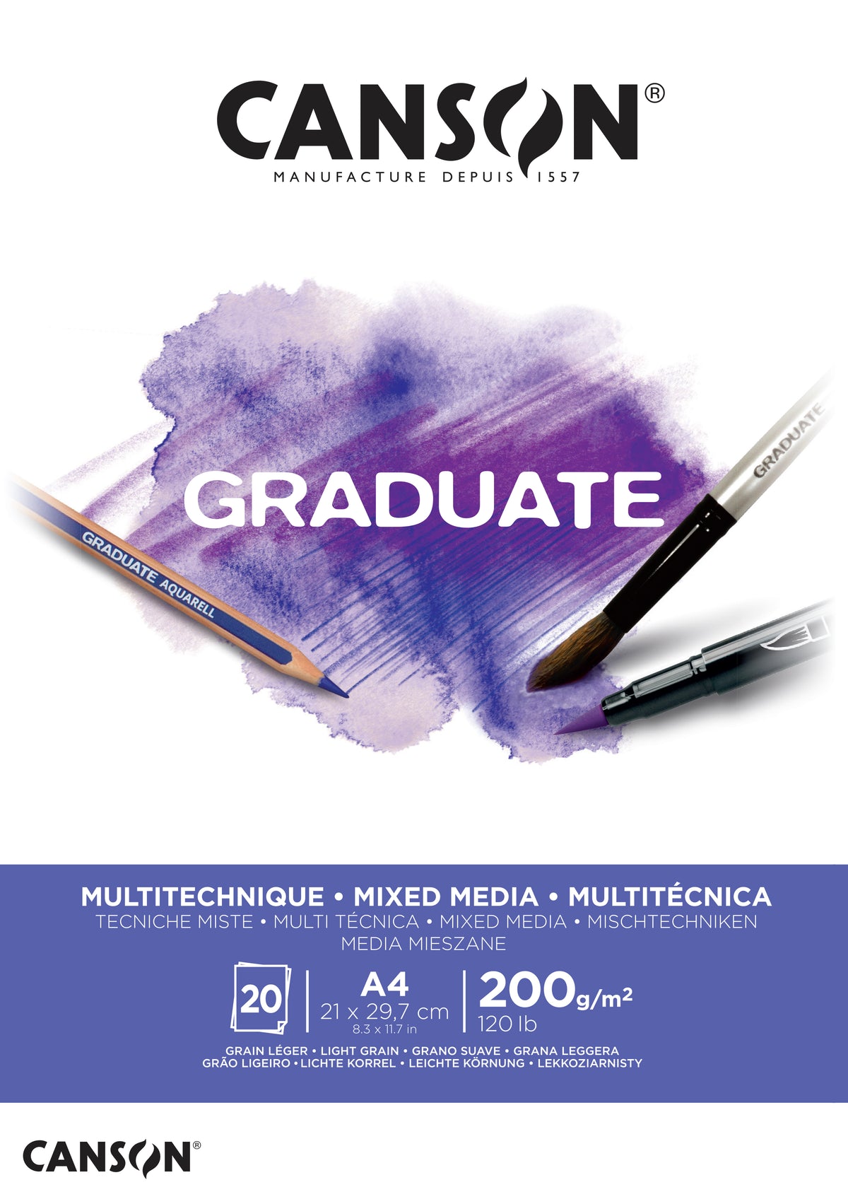 Canson Graduate Mix Media blok beli 200 g/m² - 20 listova, A4 lepljen
