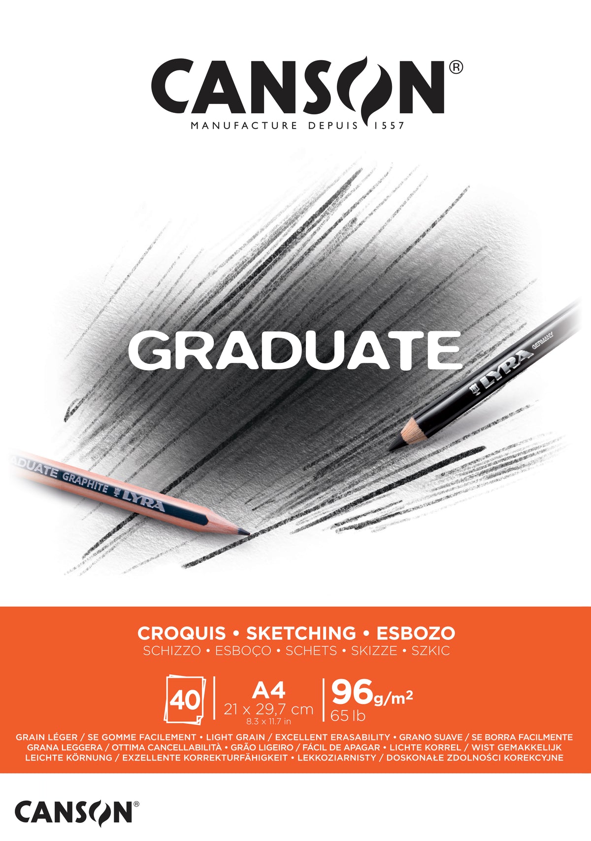 Blok za skiciranje CANSON Graduate 96 g/m² A4 lepljen - 40 listova