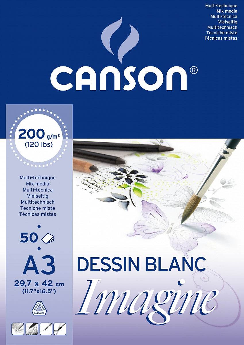 Canson Imagine lepljeni blok za mix media tehnike 200 g/m² A3 - 50 listova