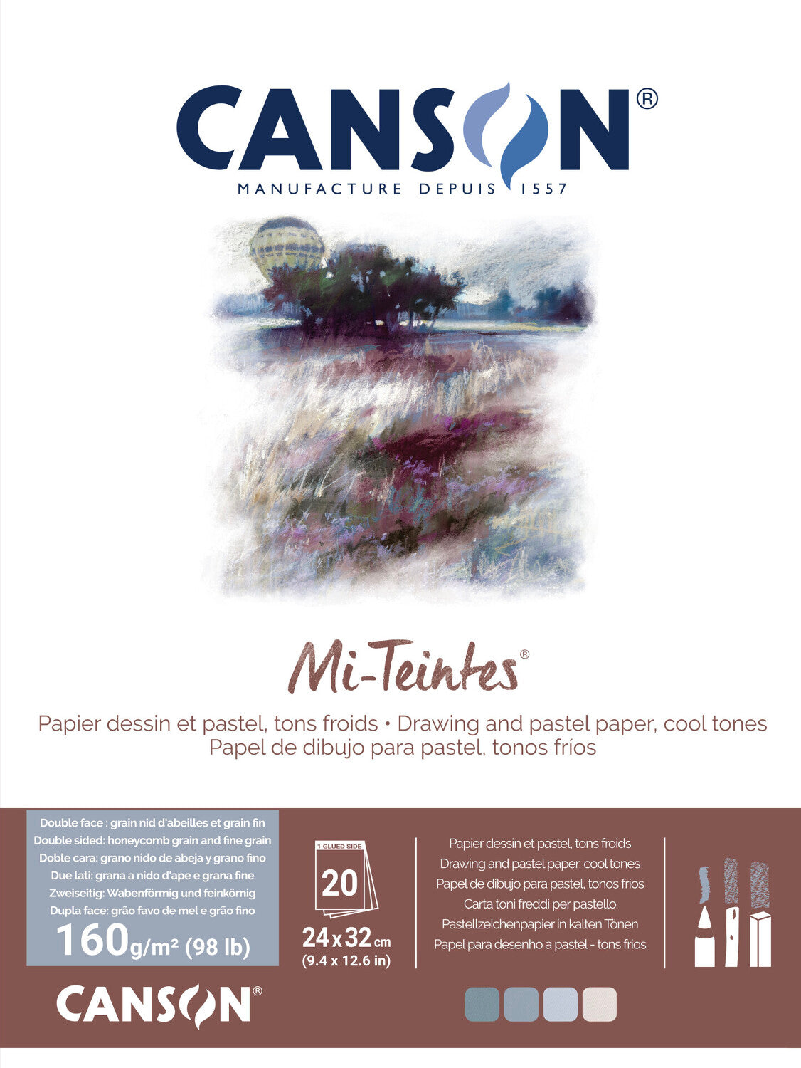 Canson Mi-Teintes lepljeni blok za pastel 160 g/m² 20 listova - 24 x 32 cm, Grey/Blue