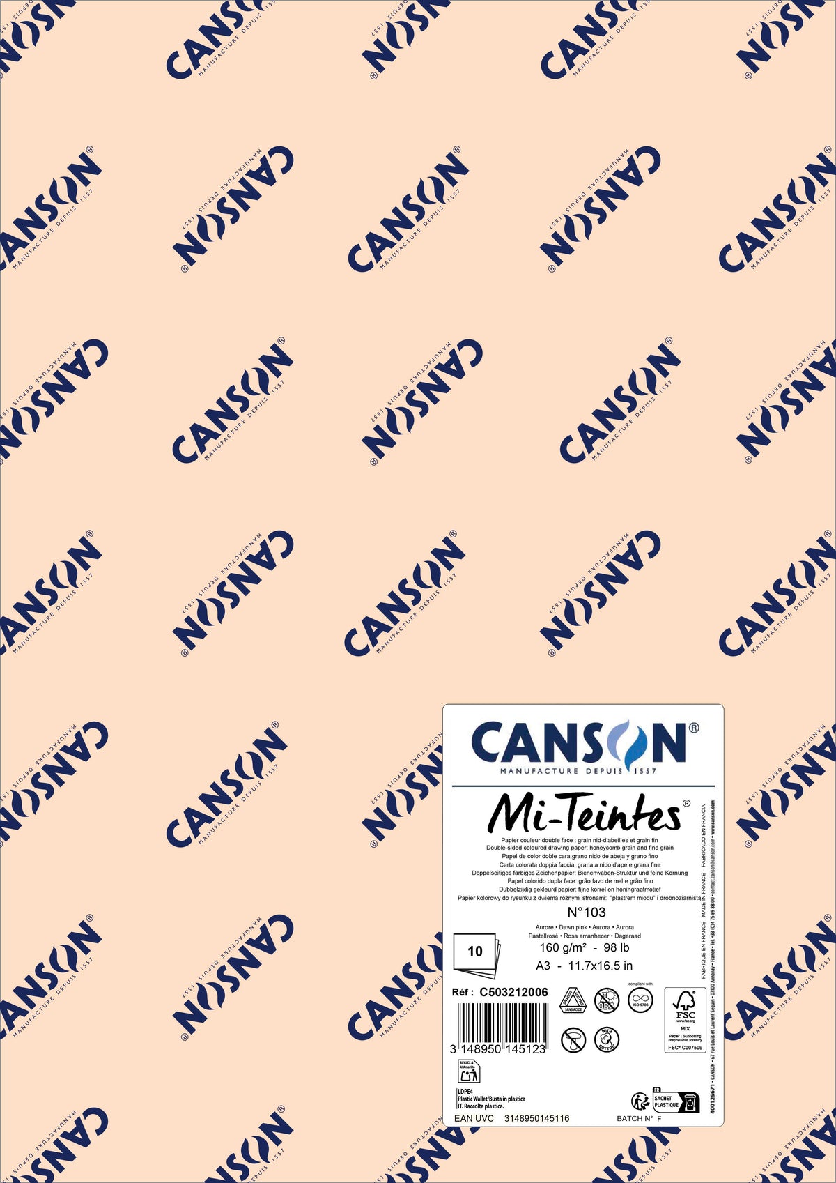 Papir za pastel Canson Mi-Teintes A3 160 g - 10 listova – Zora roze 103