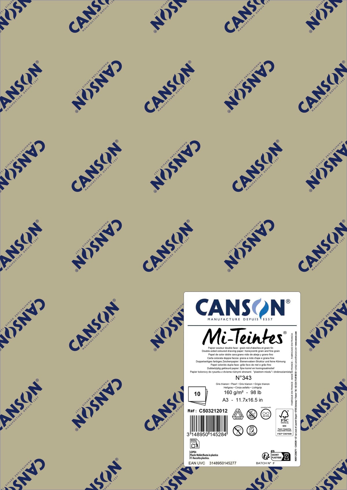 Papir za pastel Canson Mi-Teintes A3 160 g - 10 listova – Biser 343