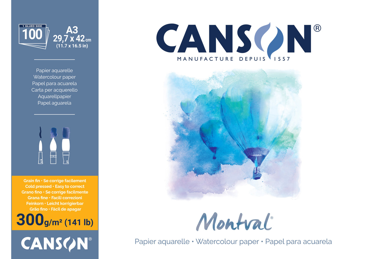 CANSON Montval akvarel blok CP 300 g/m² - 100 listova A3, lepljen