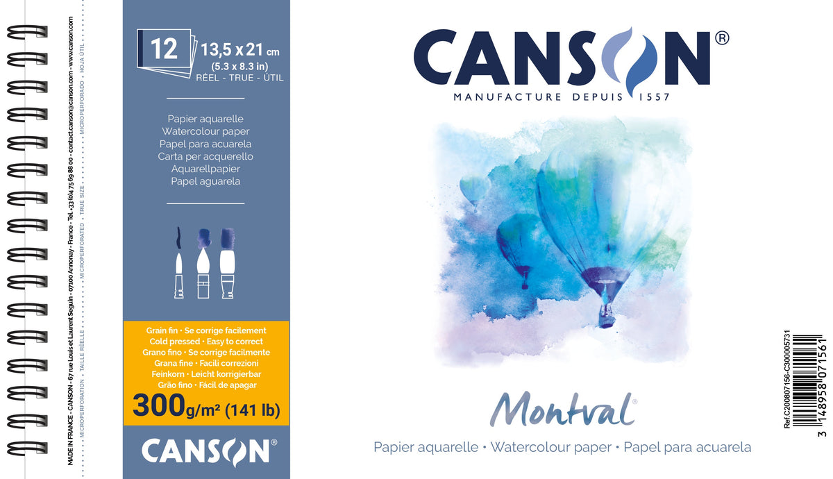 Canson Montval akvarel blok CP 300 g/m² 12 listova 13,5 x 21 cm sa spiralnim povezom