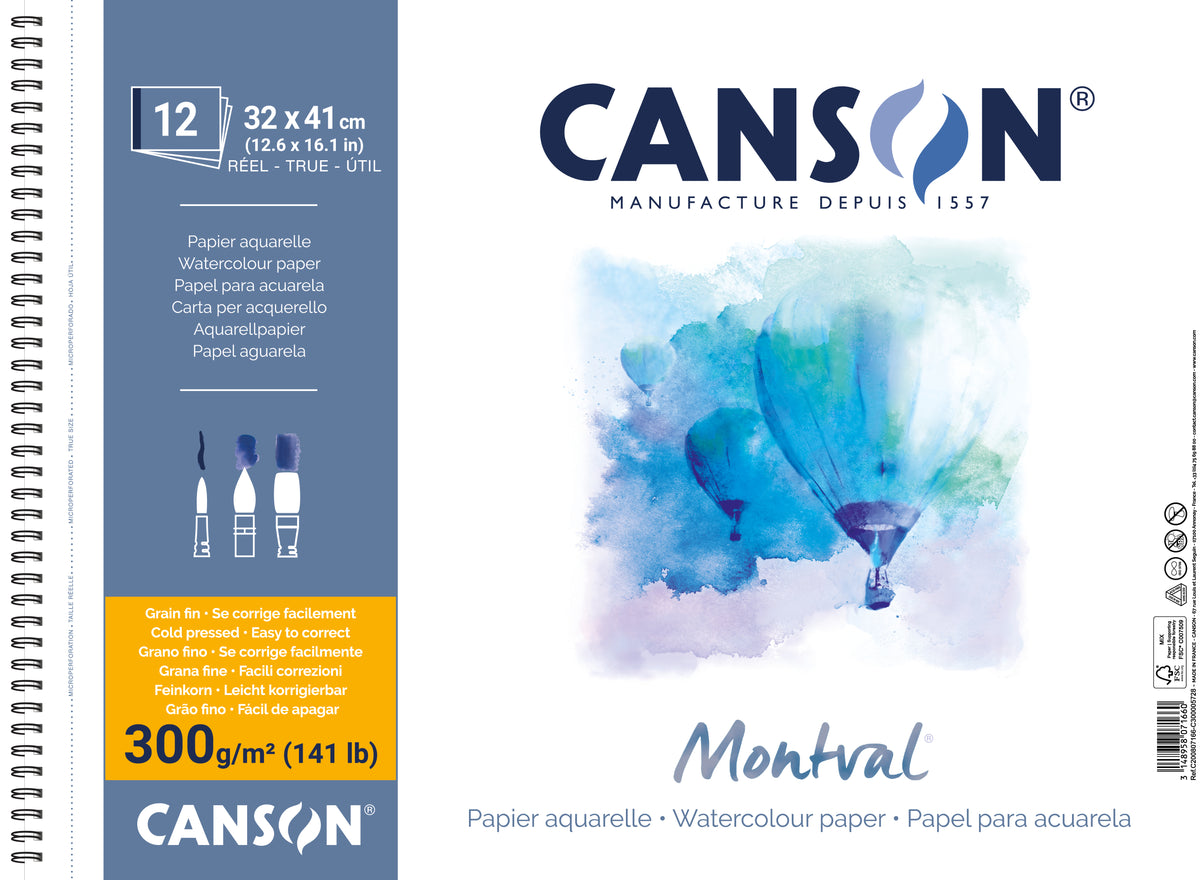 CANSON Montval akvarel blok CP 300 g/m² 12L 32 x 41 cm spiralni povez
