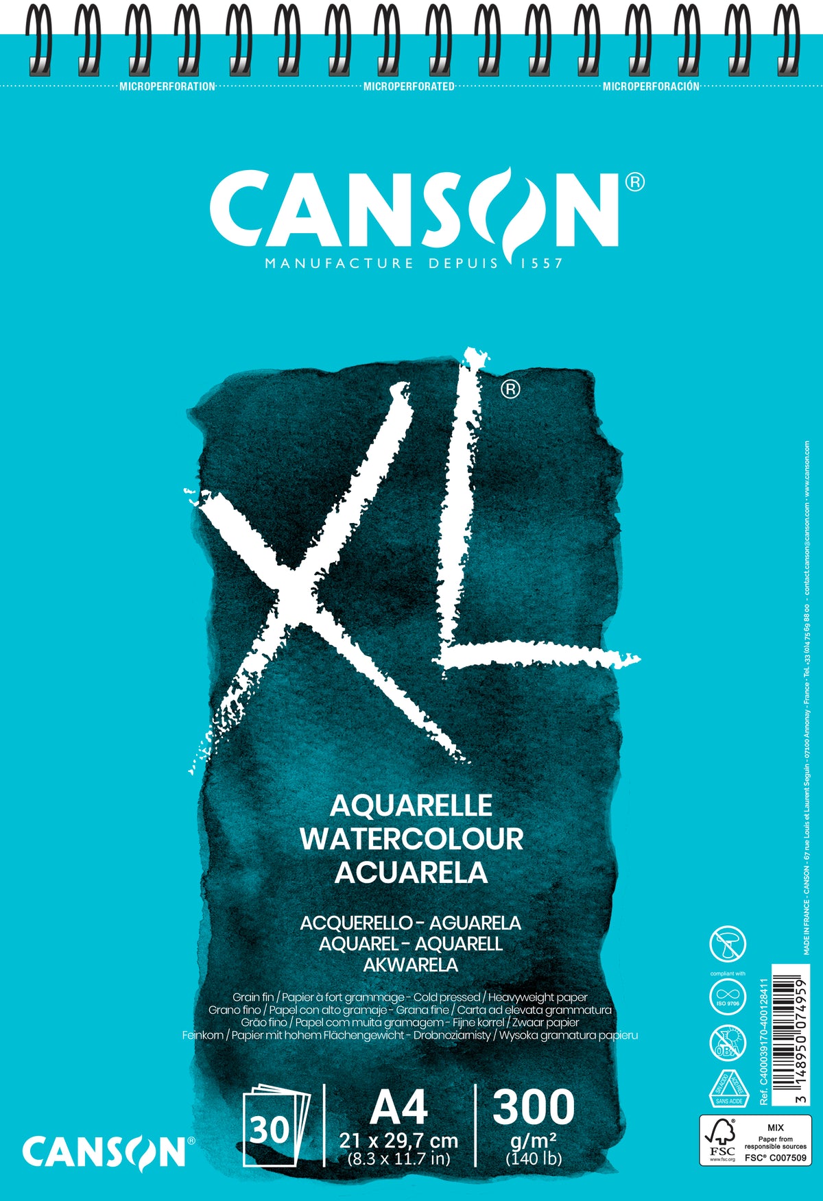 Canson XL akvarel blok CP White 300 g/m² - 30 listova, A4, spiralni povez
