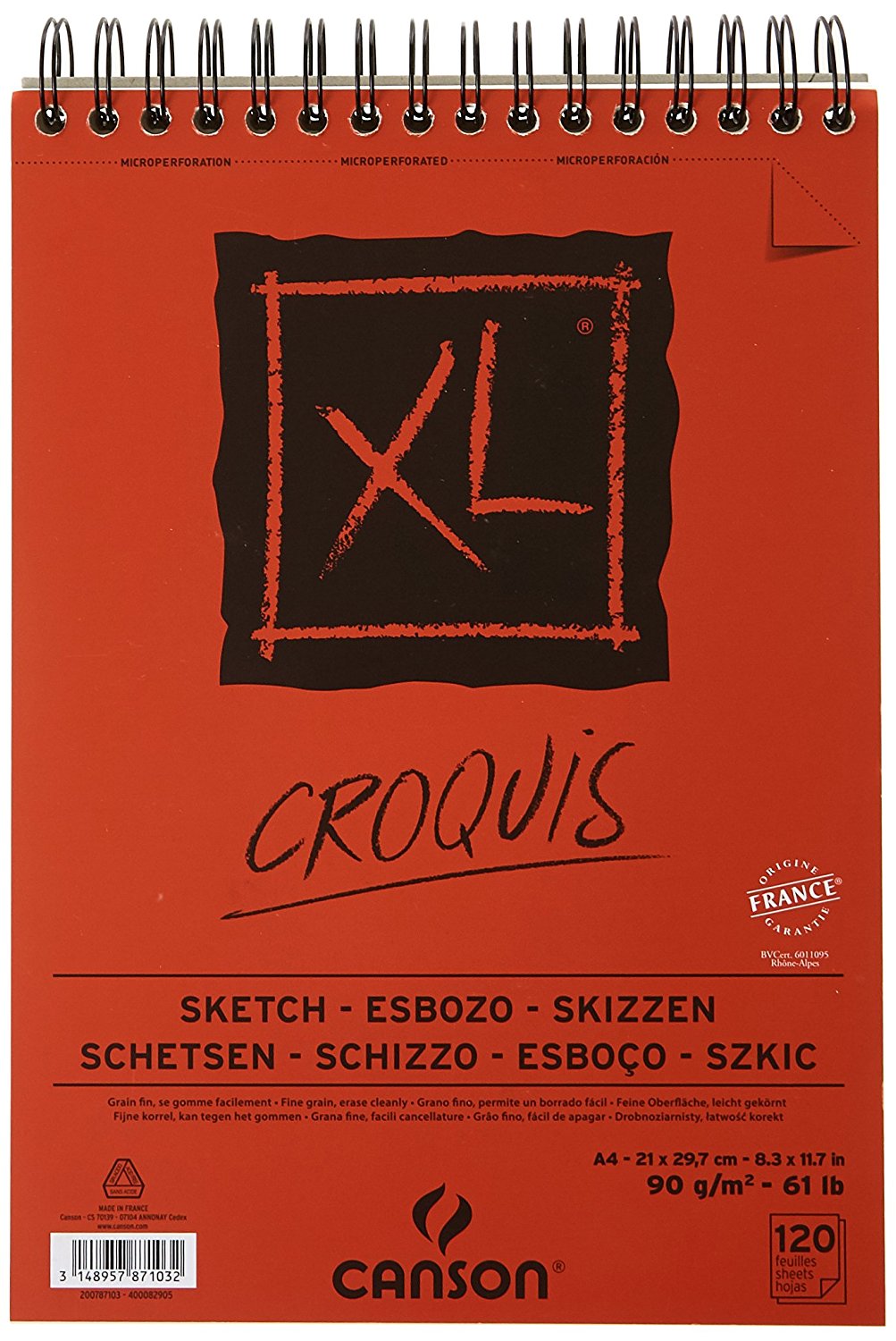 Blok za crtanje CANSON XL Croquis 90 g/m² A4, 120 listova, spiralni povez gore