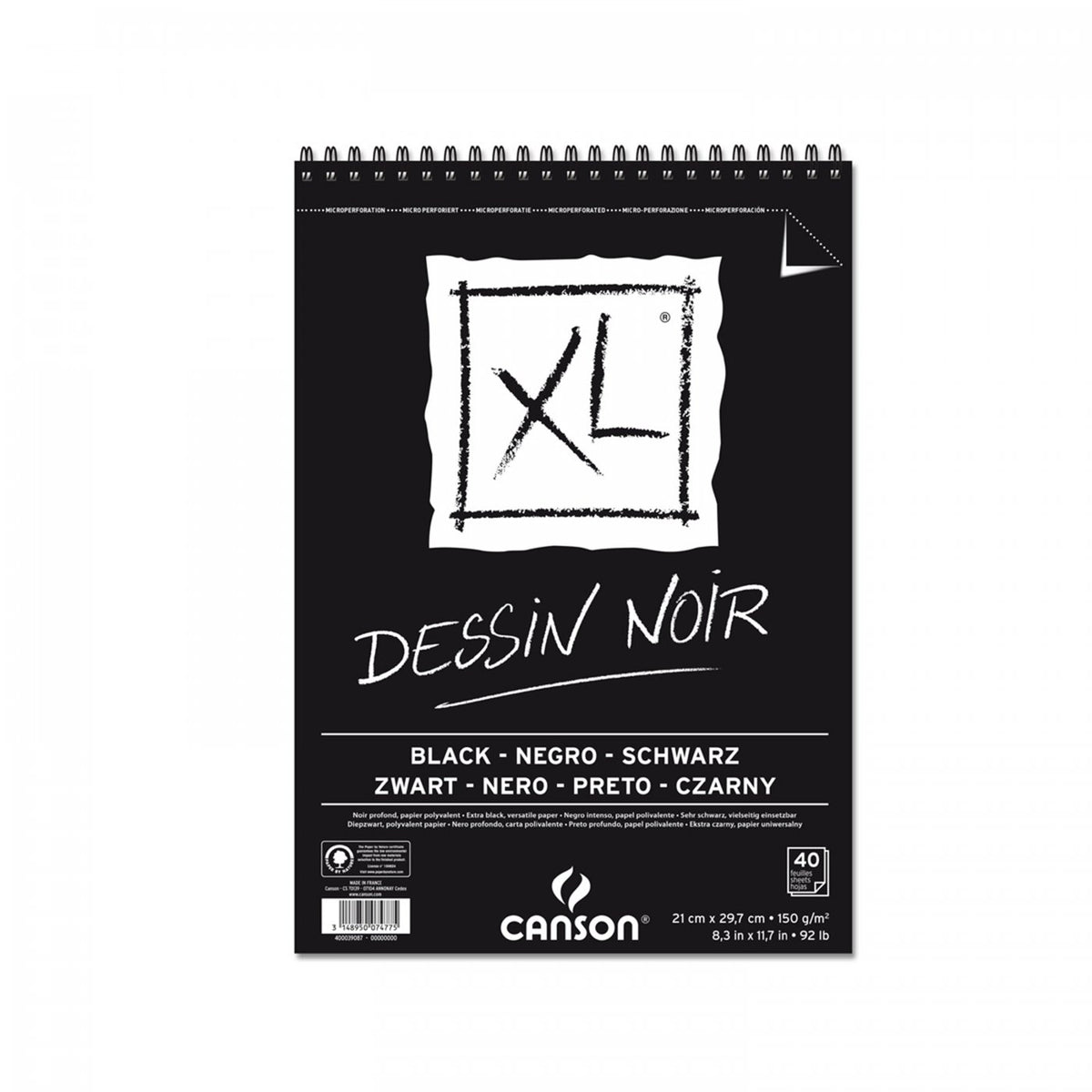 CANSON Canson XL Dessin Black skicen blok 150 g/m², 40 listova, A4, spiralni povez