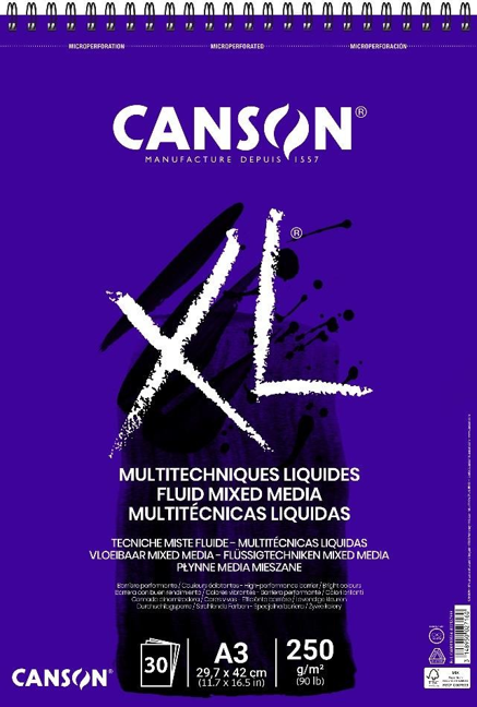 Canson XL Fluid Mix Media blok 250 g/m², 30 listova, A3, spiralni povez