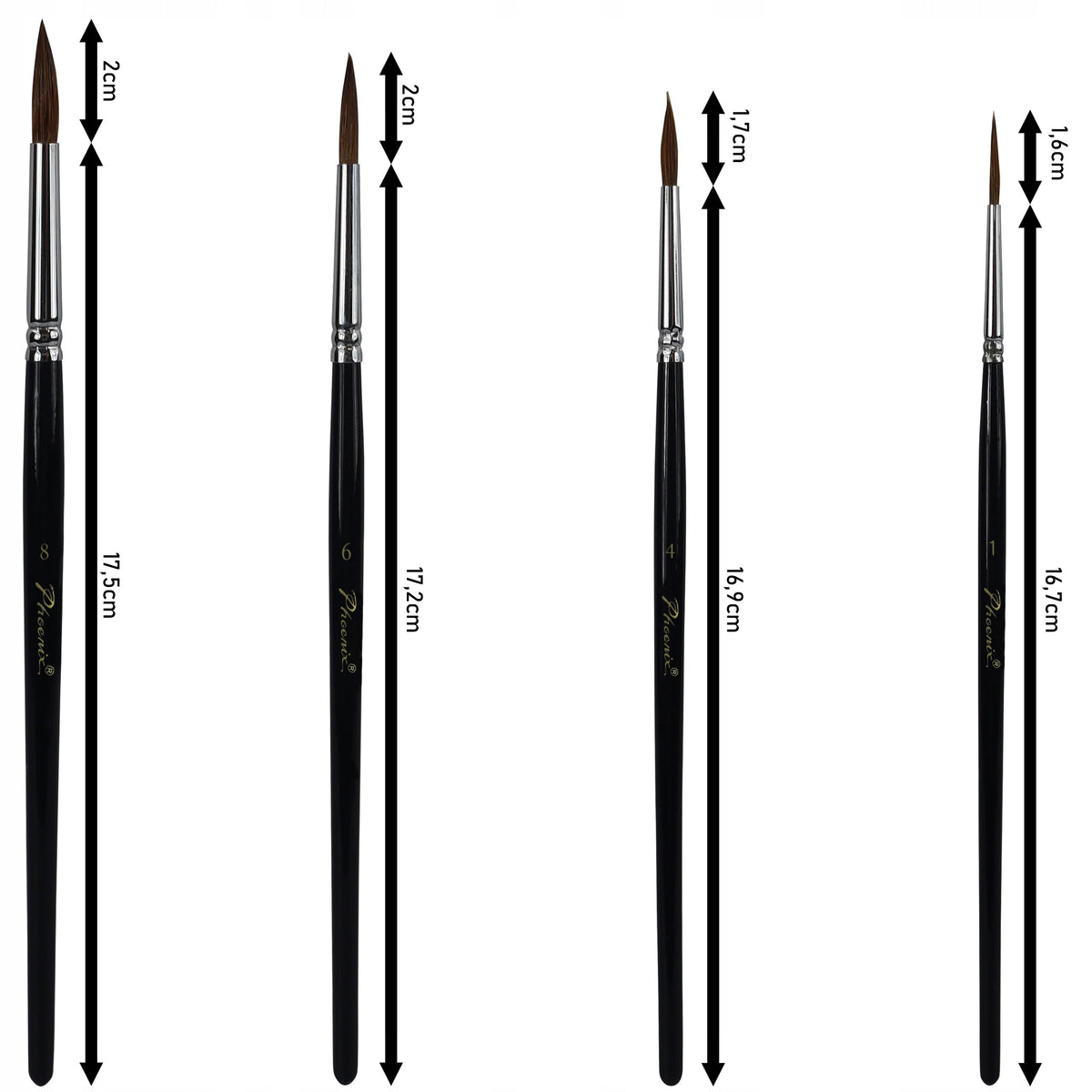 Četkice Phoenix od dlake lasice – set od 4 dela 6616S2