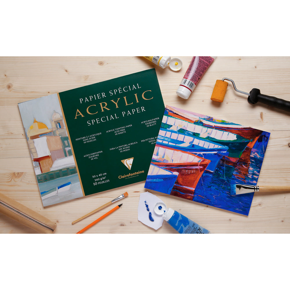 Clairefontaine akrilni blok 360 g/m² – 10 listova, 20 x 40 cm lepljen