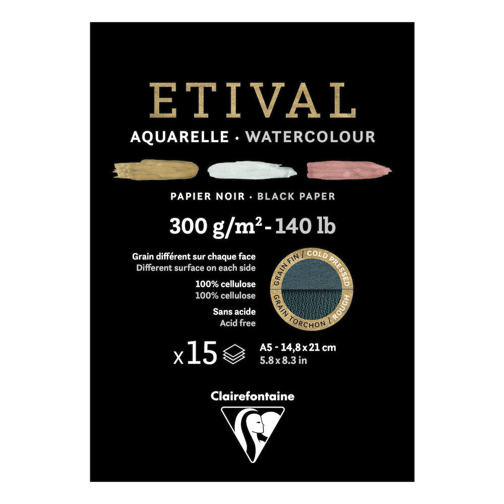 Clairefontaine Étival akvarel blok CP R 300 g 15L lepljen Black