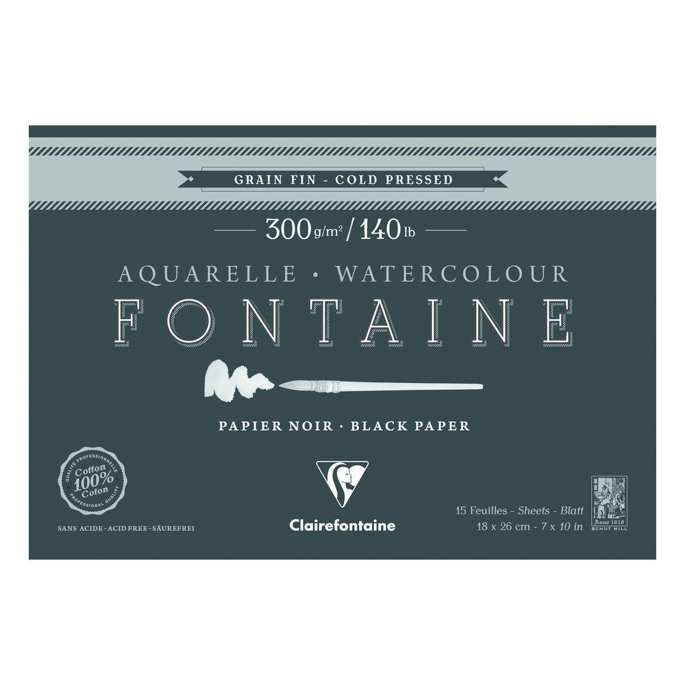 Clairefontaine Fontaine akvarel blok CP Black 300 g 15L x 26 cm lepljen sa sve 4 strane – 18