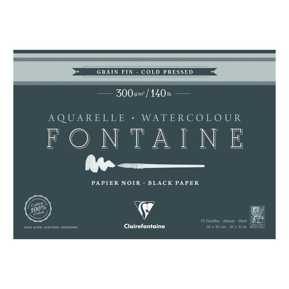 Clairefontaine Fontaine akvarel blok CP Black 300 g 15L x 26 cm lepljen sa sve 4 strane – 36