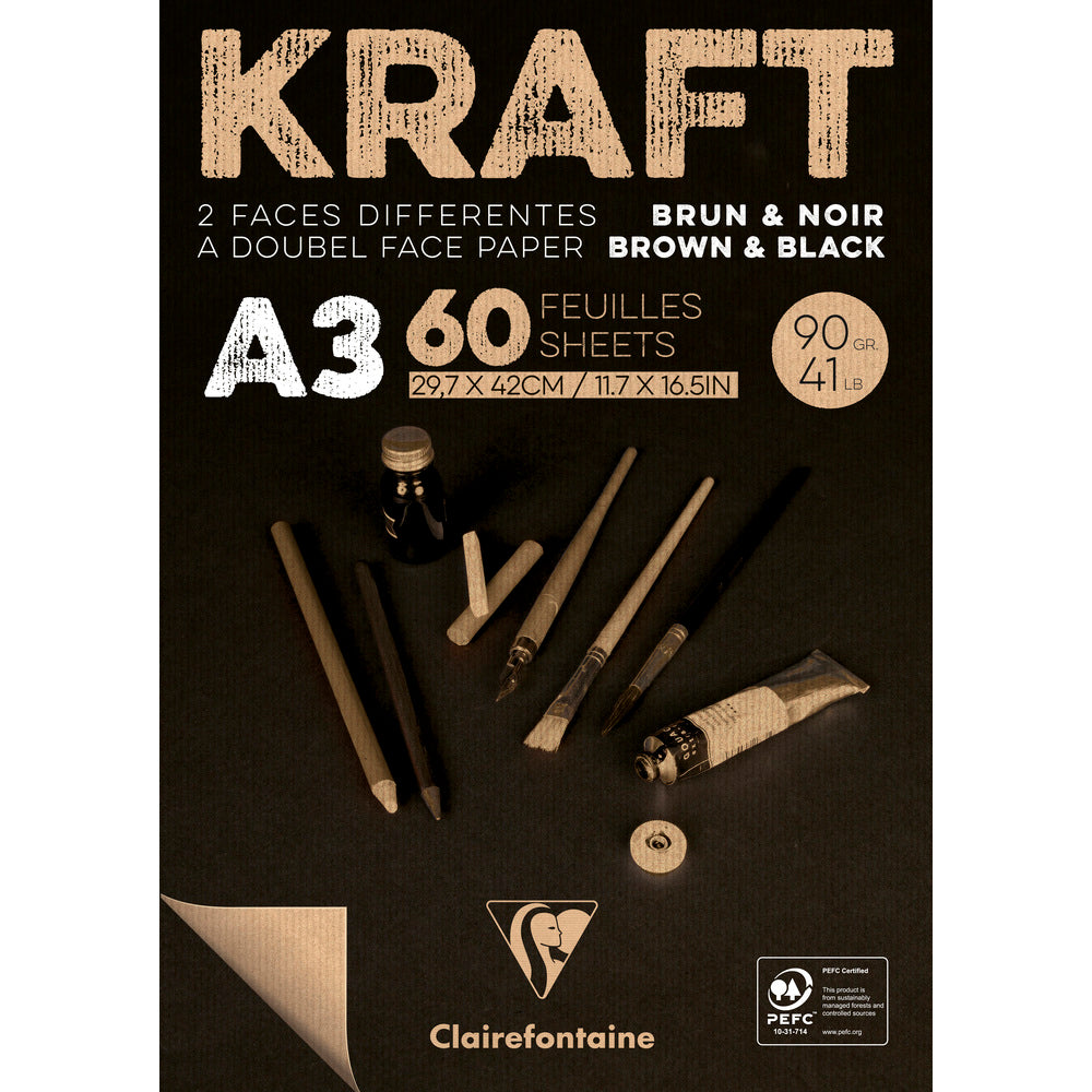 Clairefontaine kraft blok lepljeni – 90 g 60L A3 braon i crna