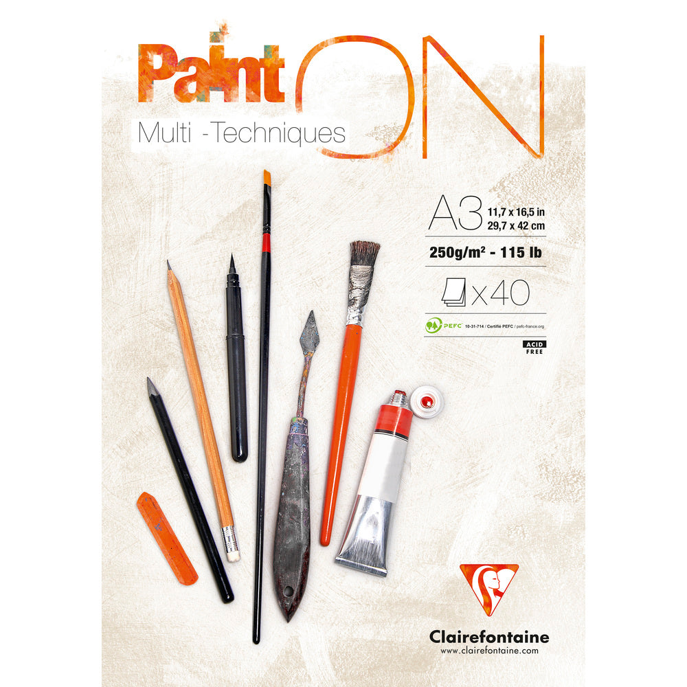 Clairefontaine Paint'On Mix Media blok 250 g 40L lepljen Extra White