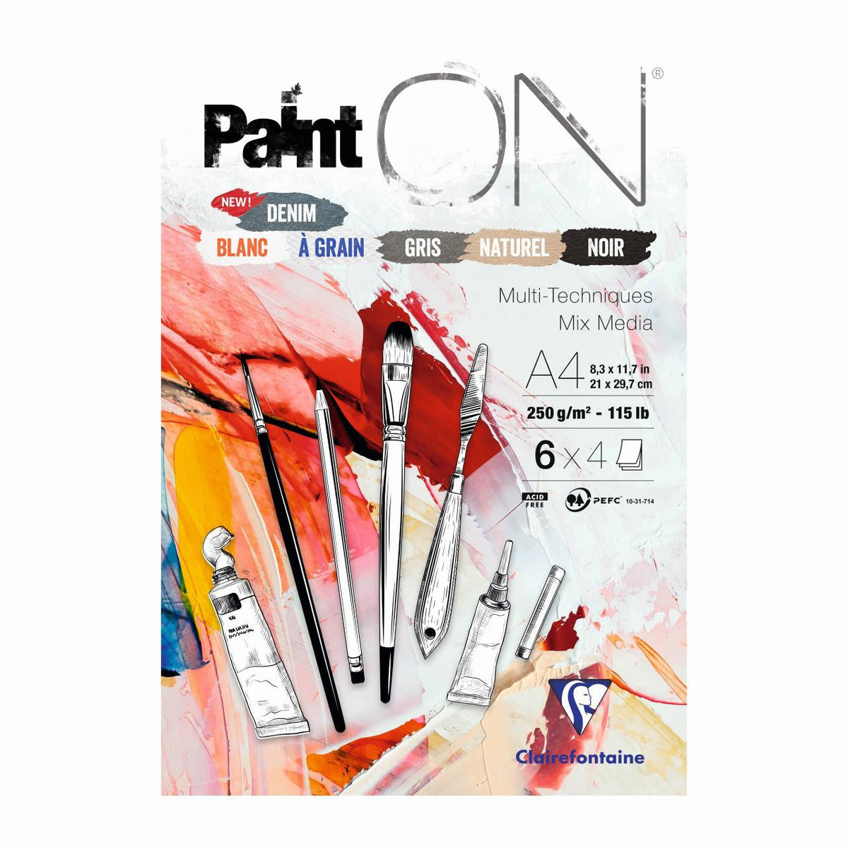 Clairefontaine Paint'On Mix Media blok br. 6 250 g 24L lepljen razne boje