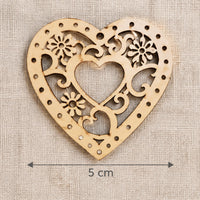 Drveni ukrasi srce sa ornamentom 5 x 5 cm - set od 5 kom