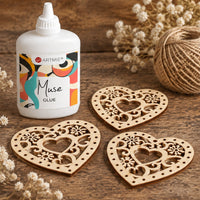 Drveni ukrasi srce sa ornamentom 5 x 5 cm - set od 5 kom