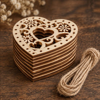 Drveni ukrasi srce sa ornamentom 5 x 5 cm - set od 5 kom