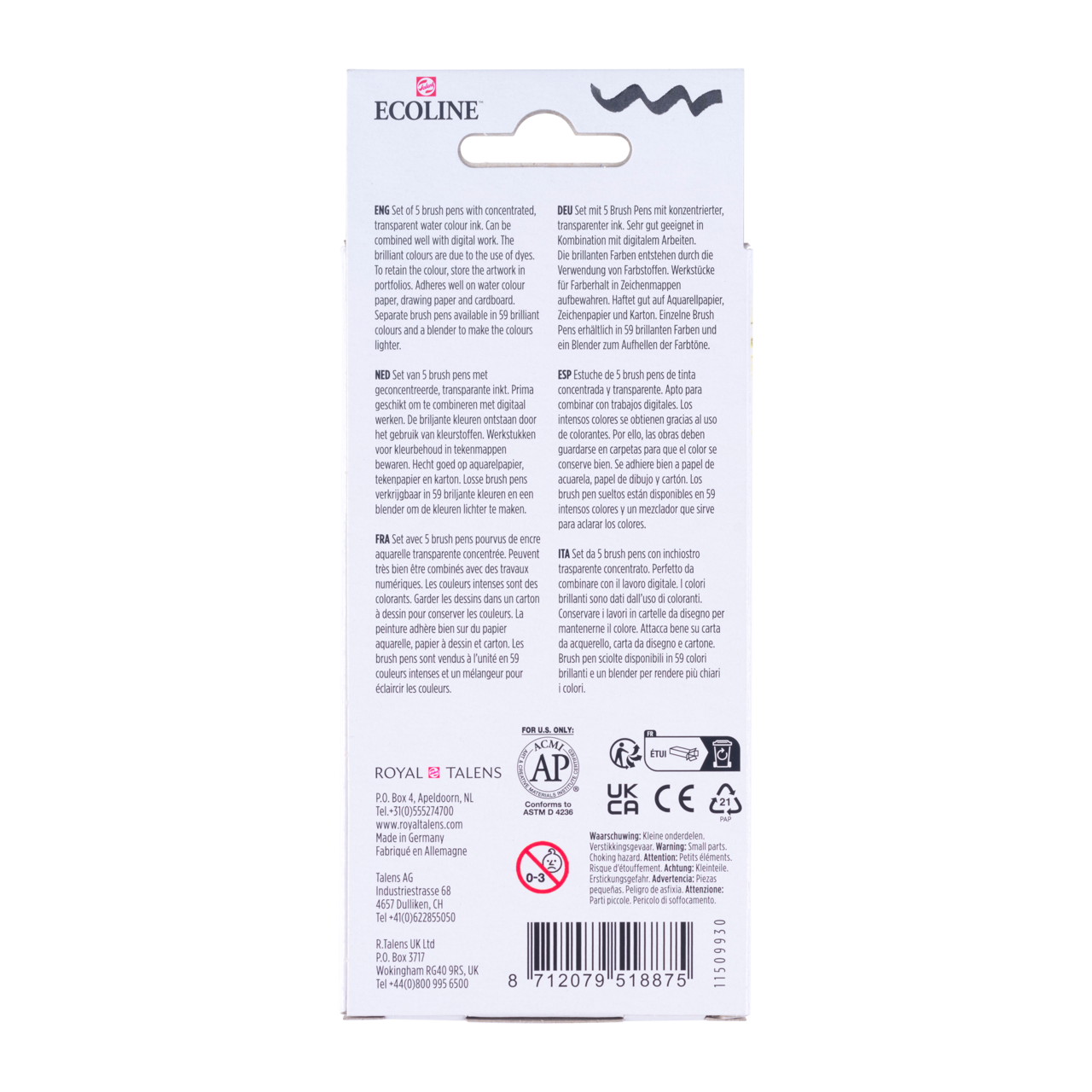 ROYAL TALENS Ecoline set akvarel brush pen flomastera PRIMARY 5 boja