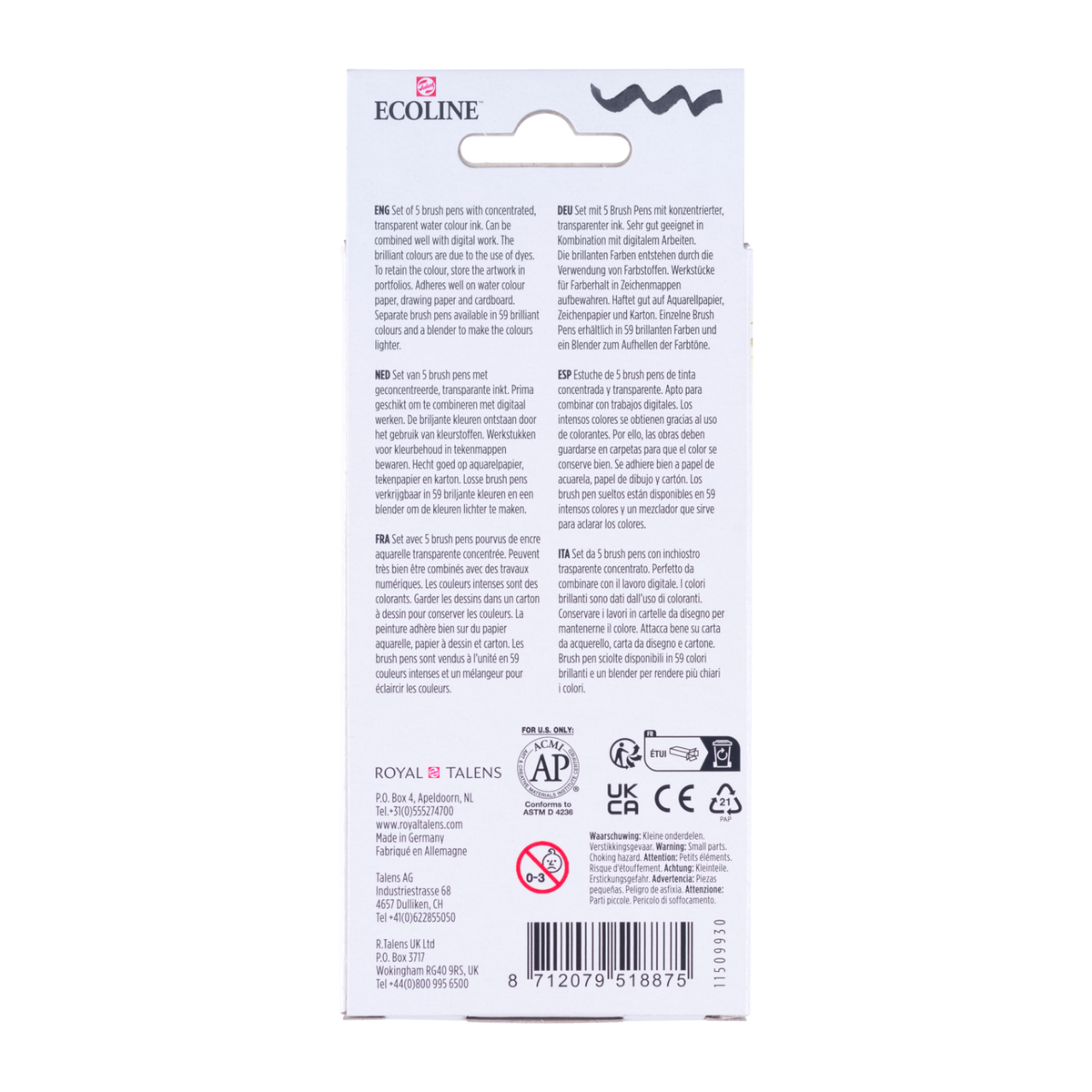 ROYAL TALENS Ecoline set akvarel brush pen flomastera PRIMARY 5 boja
