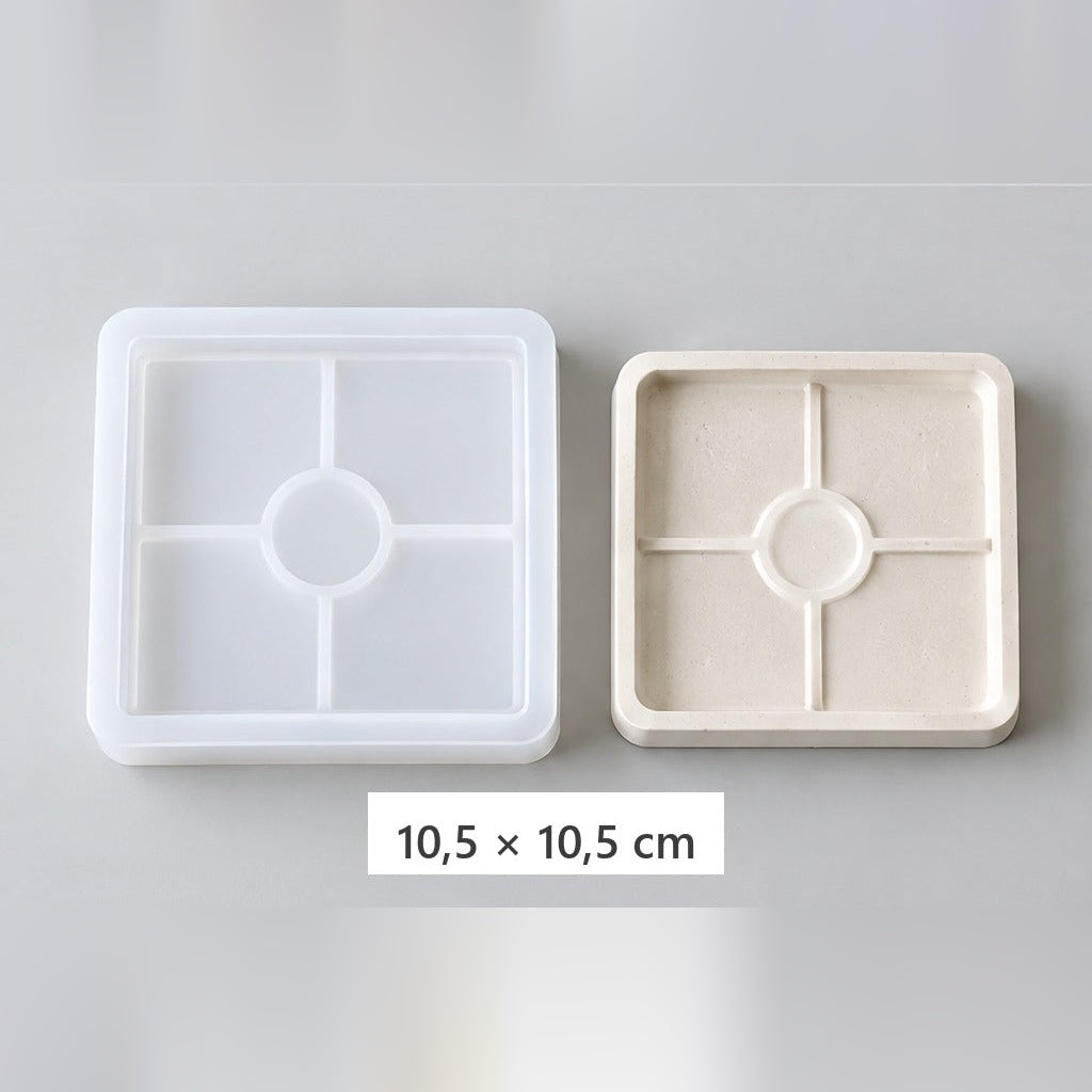 Fleksibilni silikonski kalup za izlivanje poslužavnika i podmetača – kvadratni poslužavnik – 10,5 × 10,5 cm
