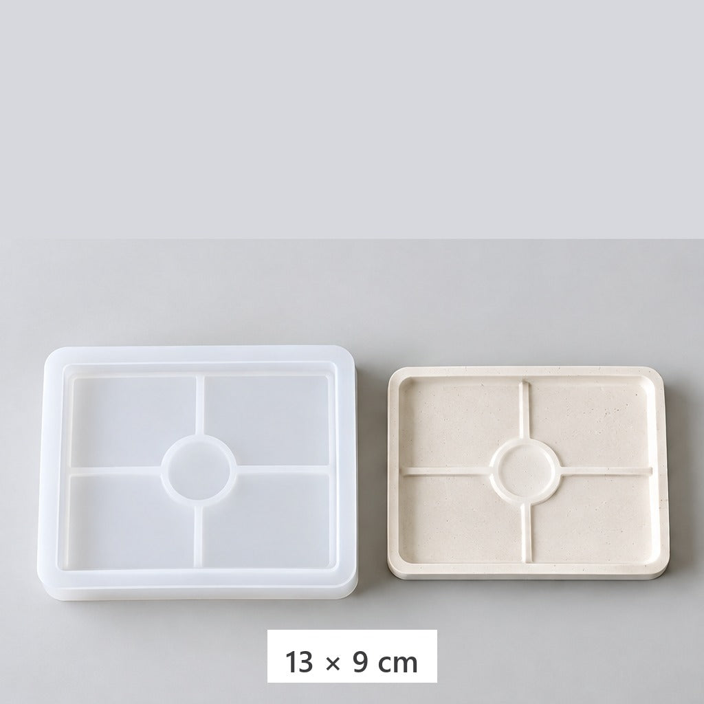 Fleksibilni silikonski kalup za izlivanje poslužavnika i podmetača – pravougaoni poslužavnik – 13 × 9 cm