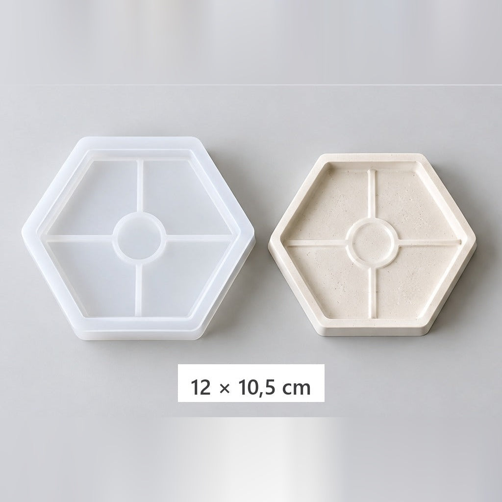 Fleksibilni silikonski kalup za izlivanje poslužavnika i podmetača – šestougaoni poslužavnik – 12 × 10,5 cm