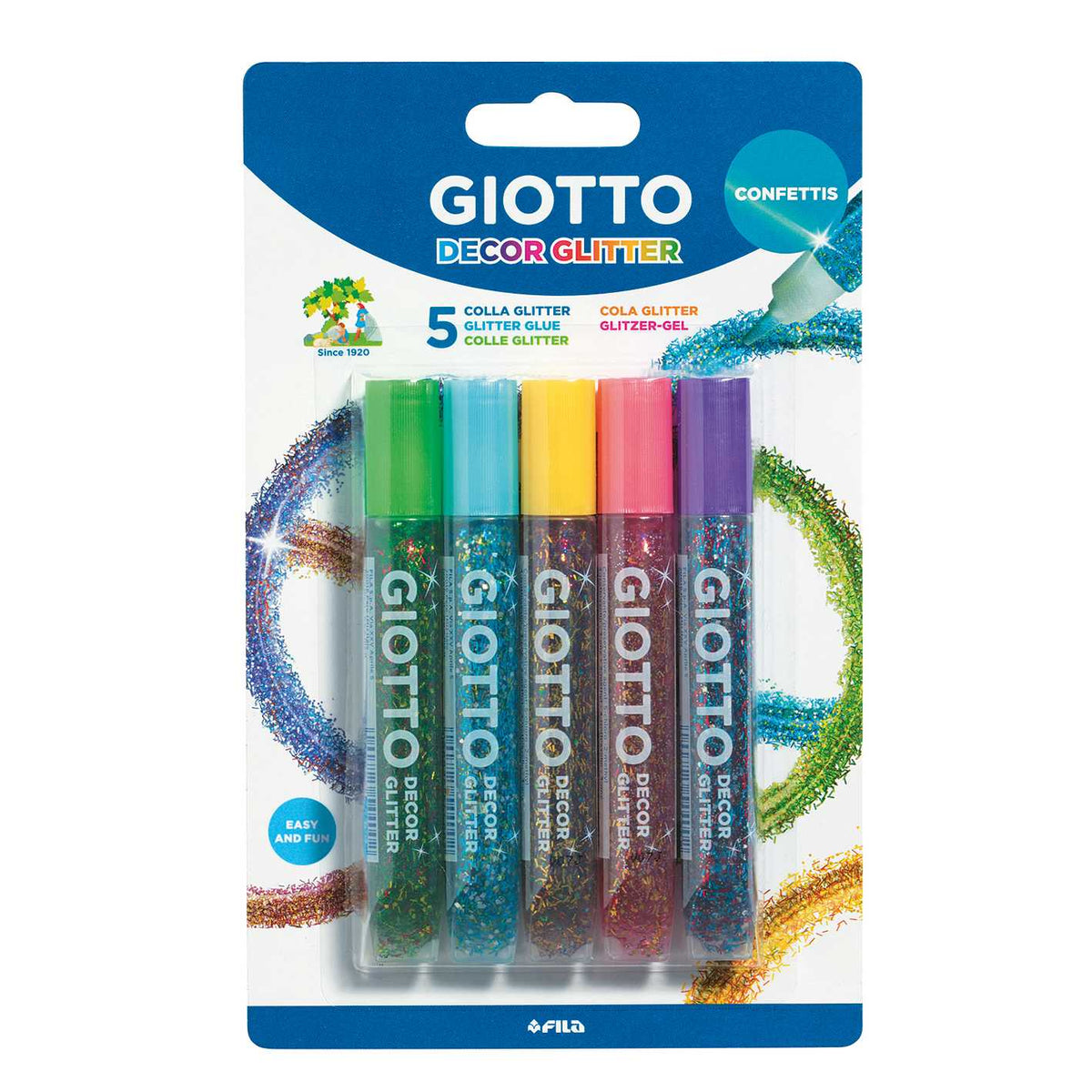 GIOTTO Glitter Glue svetlucavi lepak sa konfetama 5 x 10 g