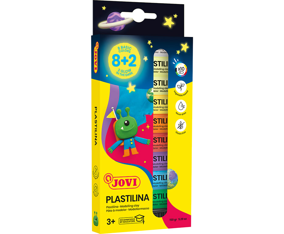 JOVI Glow prirodni plastelin 10 x 15 g – 8 boja + 2 koje svetle u mraku