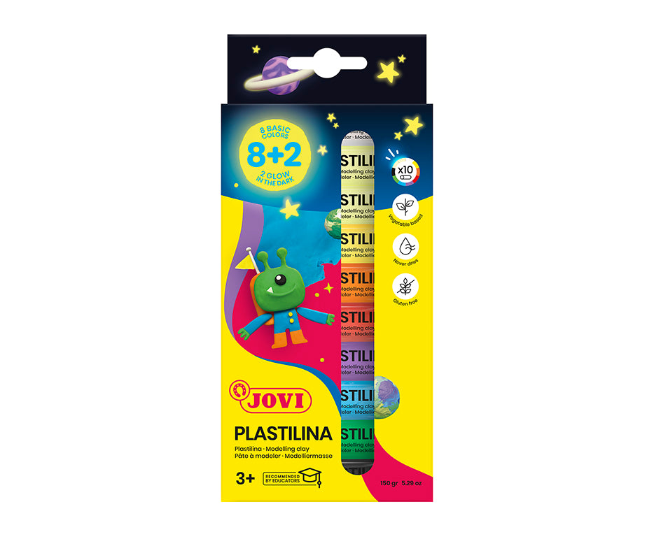 JOVI Glow prirodni plastelin 10 x 15 g – 8 boja + 2 koje svetle u mraku