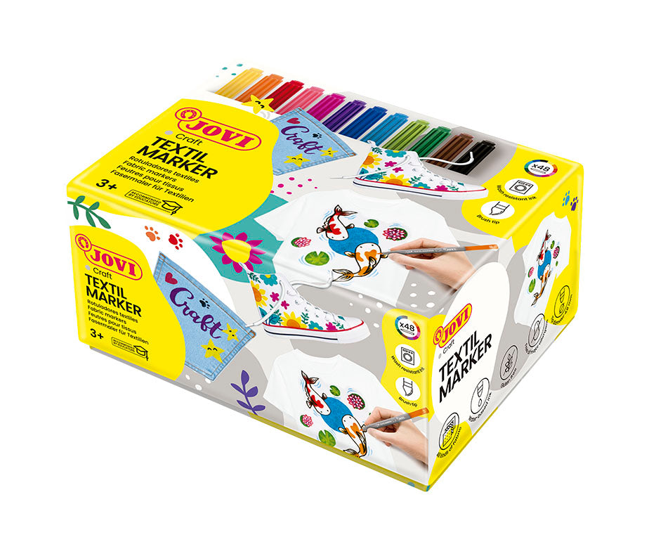 Flomasteri za tekstil JOVI Jovidecor Textil sa vrhom u obliku četkice – 48 kom / 12 boja