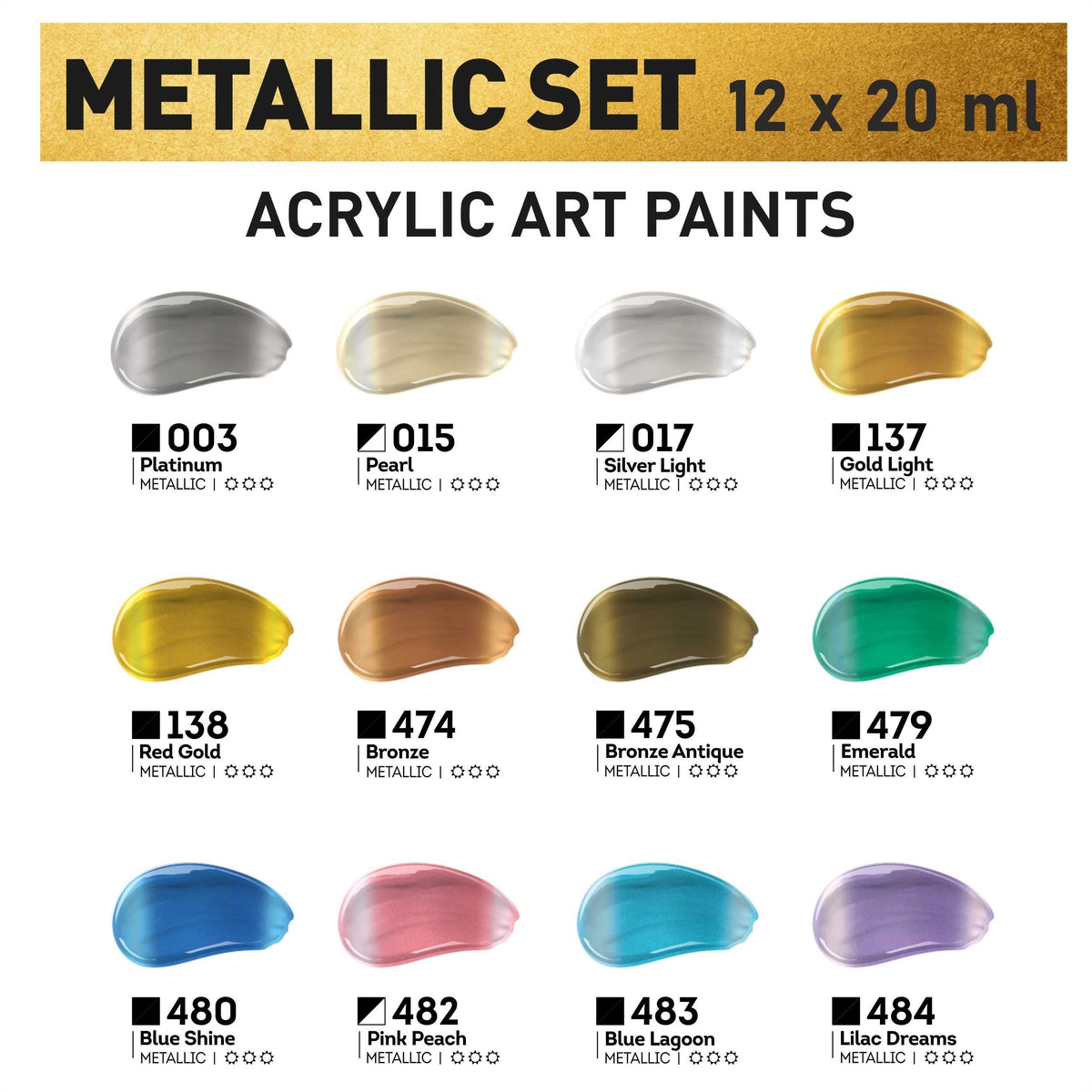 Set metalik akrilnih boja ACRIL PRO Kompozit 12x20 ml