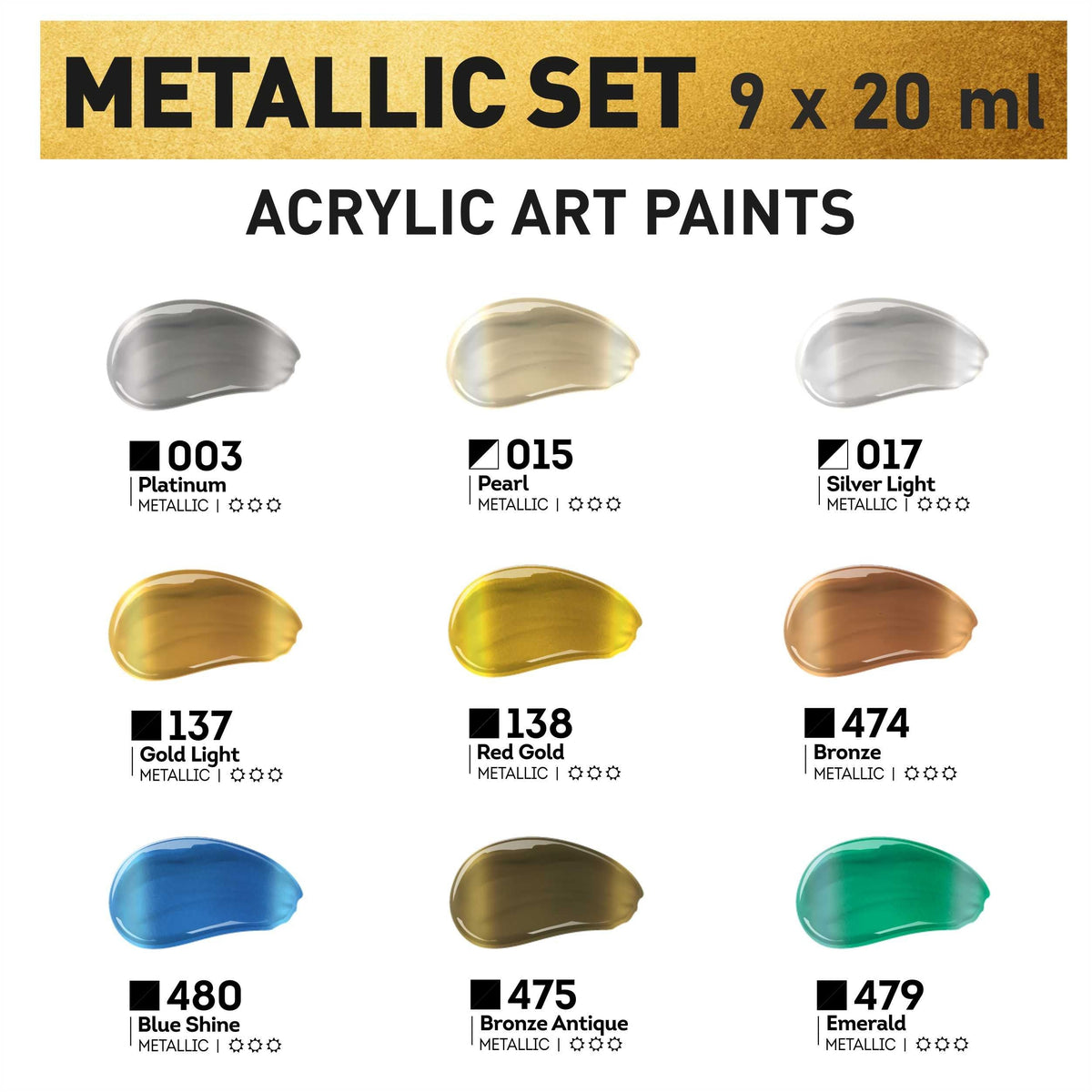 Set metalik akrilnih boja ACRIL PRO Kompozit 9x20 ml