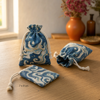 Lanena ukrasna vrećica sa motivom talasa 7 x 9 cm, 3 kom