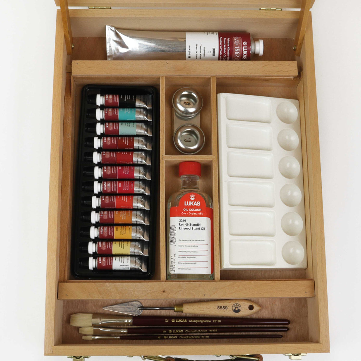 LUKAS 1862 set uljanih boja u drvenom koferu 12 x 10 ml sa priborom
