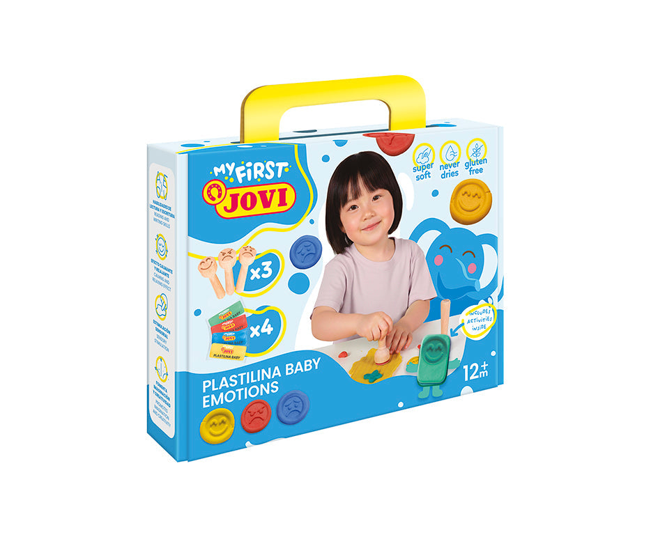 Meki prirodni plastelin Jovi My First 4 x 38 g + 3 drvena pečata Emotions
