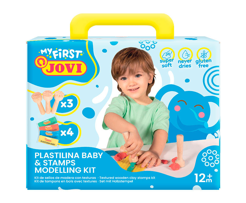 Meki prirodni plastelin JOVI My First 4 x 38 g – + 3 drvena pečata