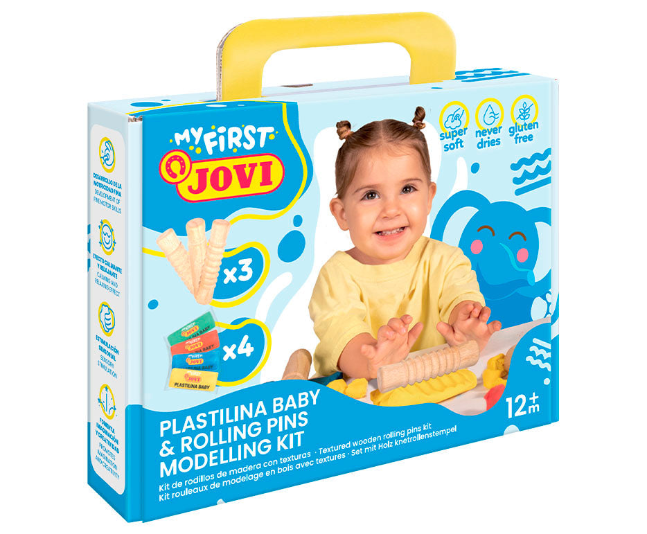 Meki prirodni plastelin JOVI My First 4 x 38 g – + 3 drvena valjka