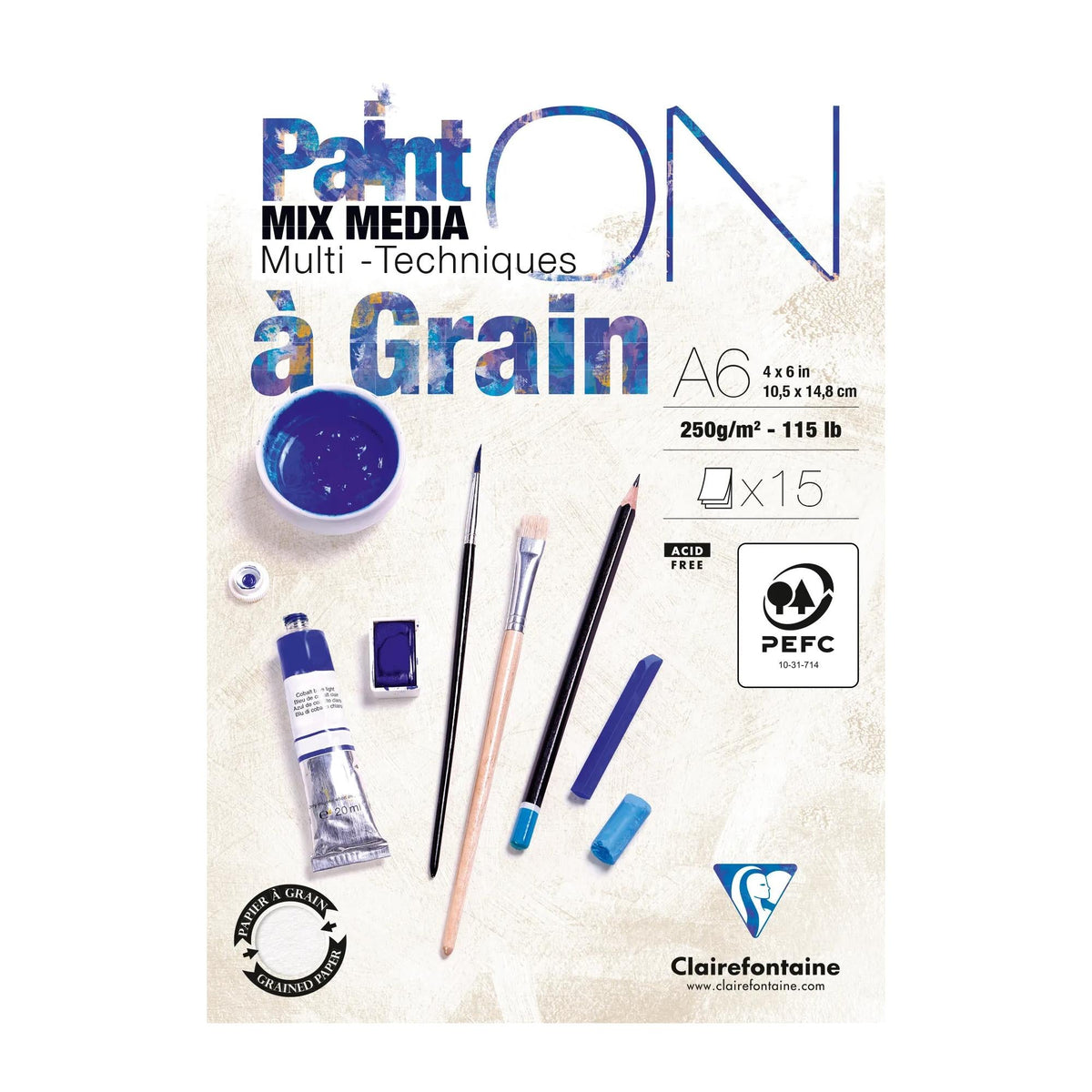Mix Media blok CLAIREFONTAINE Paint'On a grain 250 g/m² A6 - 15 listova