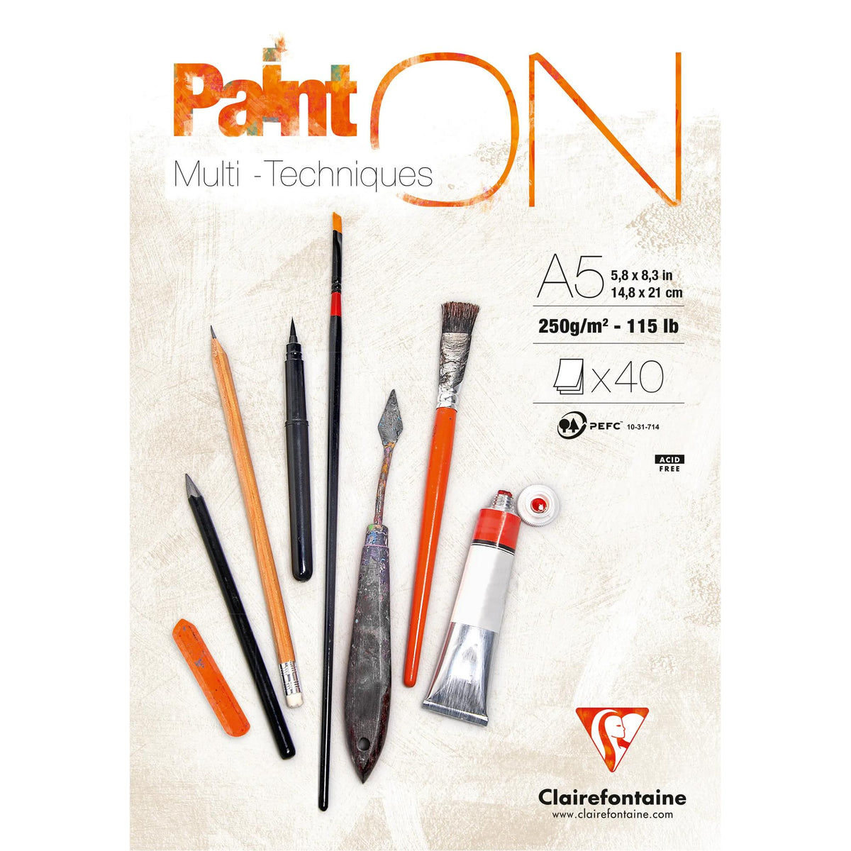 Mix media blok CLAIREFONTAINE Paint'On beli A5 250 g/m² - 40 listova