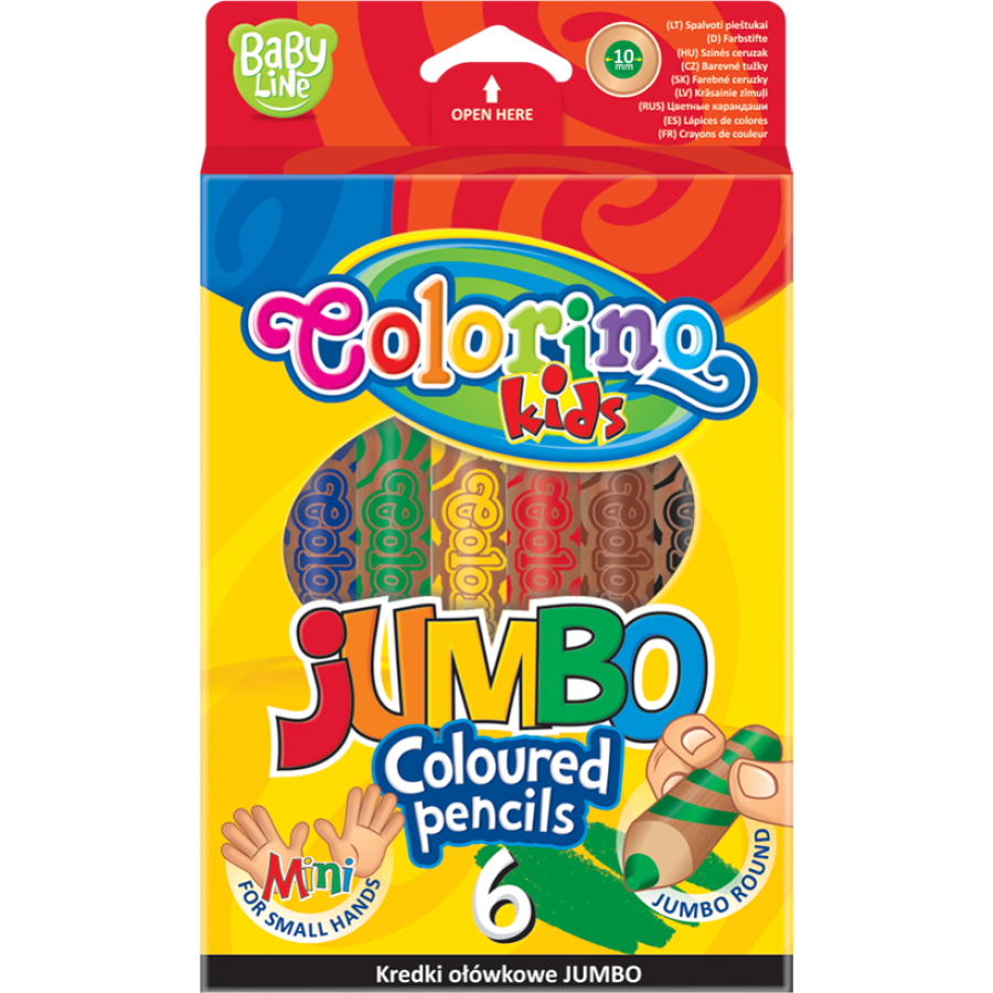 Okrugle drvene bojice Colorino JUMBO sa rezačem – 6 boja