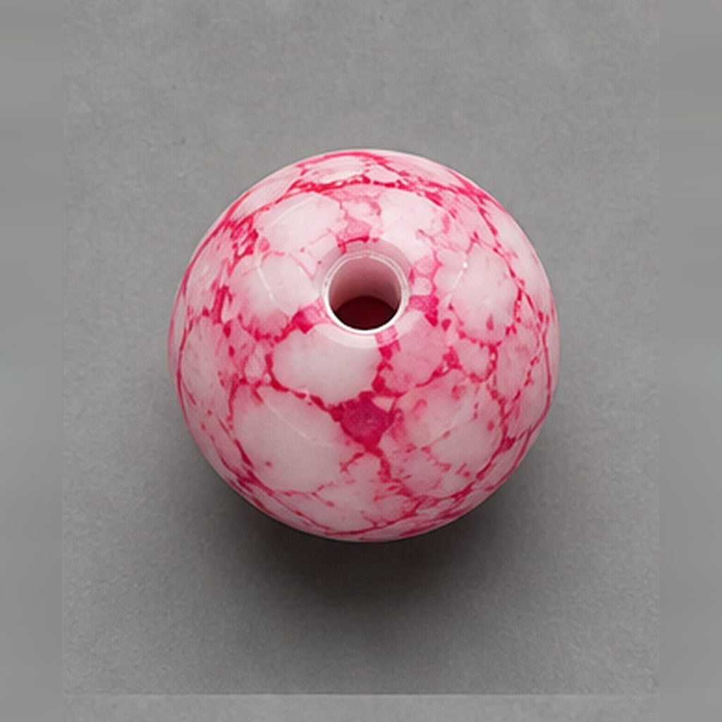Okrugle staklene perle sa efektom mermera 8 mm – 15 kom – roze-bela