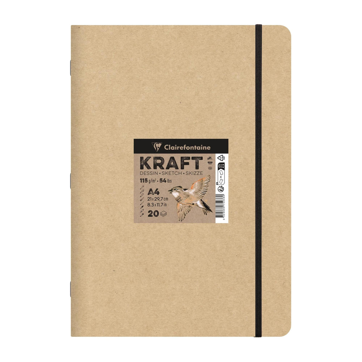 Papirni blok Kraft CLAIREFONTAINE 115 g/m² – A5 – A4 - 20 listova