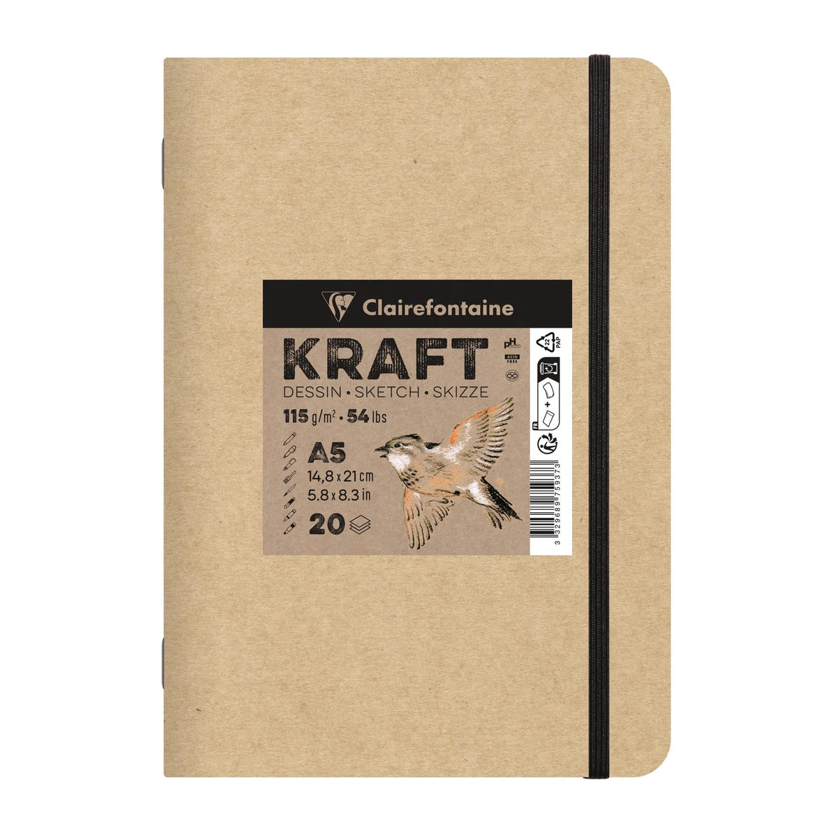 Papirni blok Kraft CLAIREFONTAINE 115 g/m² – A5 – A4 - 20 listova