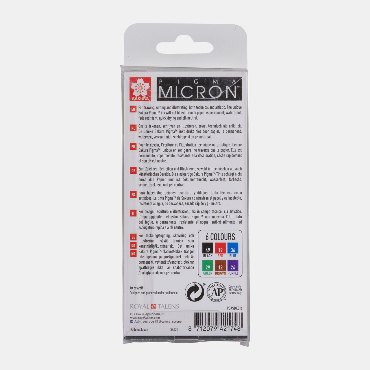 Sakura Pigma Micron 01 tehnička pera 0,25 mm set od 6 boja