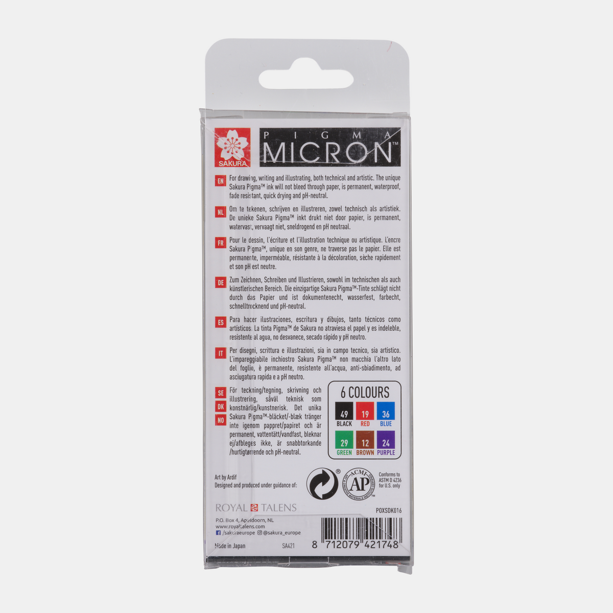 Sakura Pigma Micron 01 tehnička pera 0,25 mm set od 6 boja