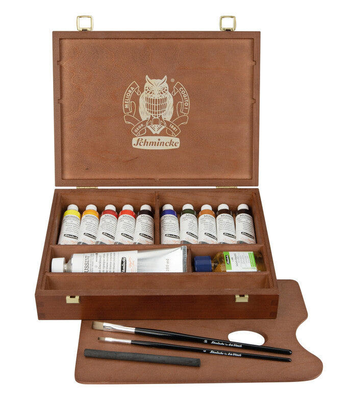 Schmincke MUSSINI drvena kutija, 10 x 35 ml + bela 150 ml