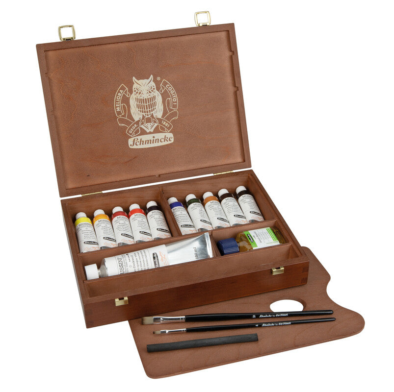Schmincke MUSSINI drvena kutija, 10 x 35 ml + bela 150 ml